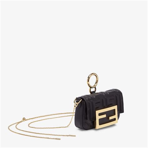 Nano Baguette Charm Leather Black 